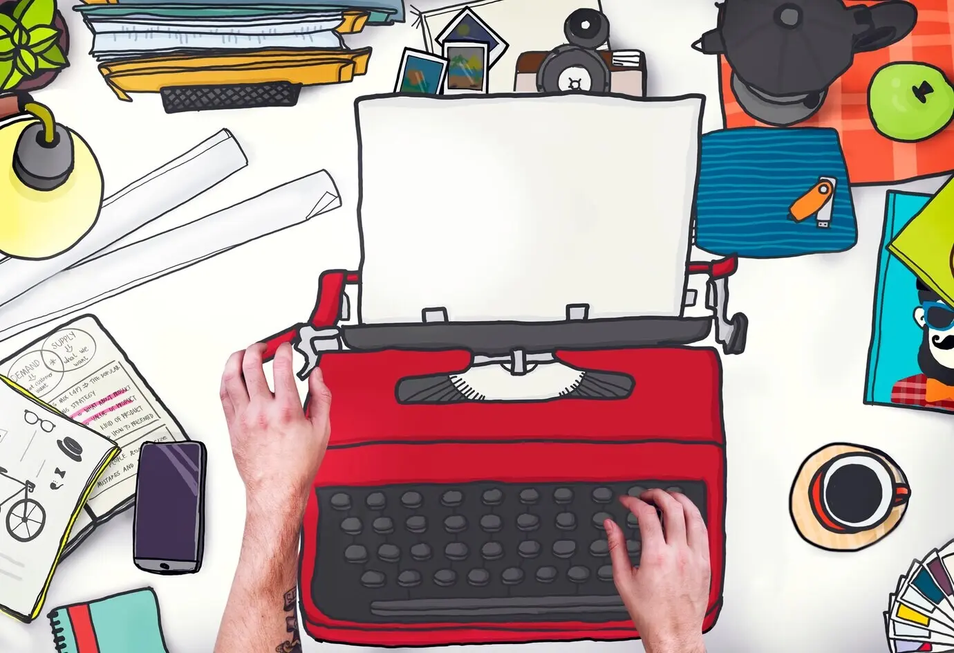 Retro-Tastaturkonzept für eine Nachrichten-Schreibmaschine